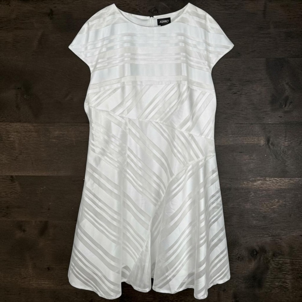 Ashro Fit and Flare Dress Womens 24W White Striped Cap Sleeve Formal‎ Round Neck